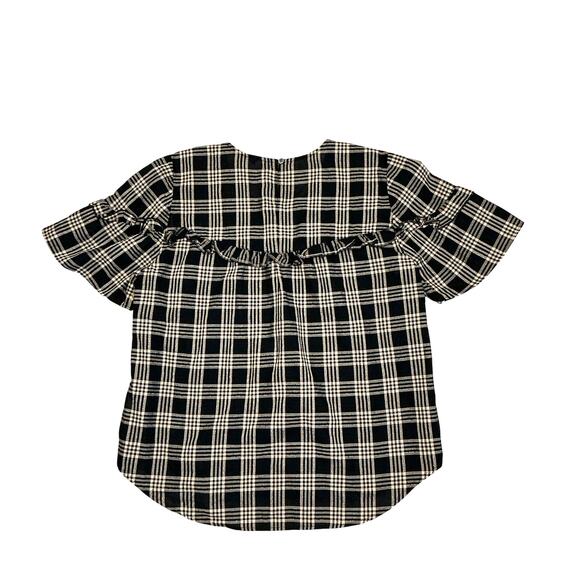 Madewell Metallic Plaid Yoke  Ruffle Trim Short Sleeve Top Brown Women's Small - Picture 6 of 10